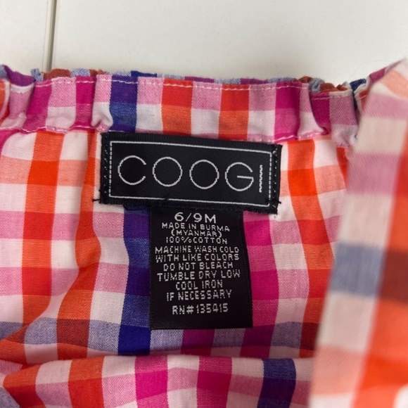 Coogi Girls Gingham Romper with Embroidered Spellout Sz 6-9M - Picture 2 of 3